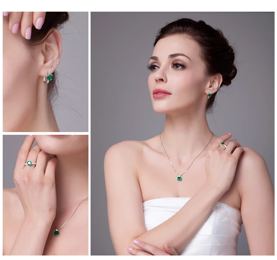 JewelryPalace 8.7ct Emerald Ring Pendant Clip Earrings Jewelry Set 925 Sterling Silver Fine 45cm Box Chain Lady | Украшения и