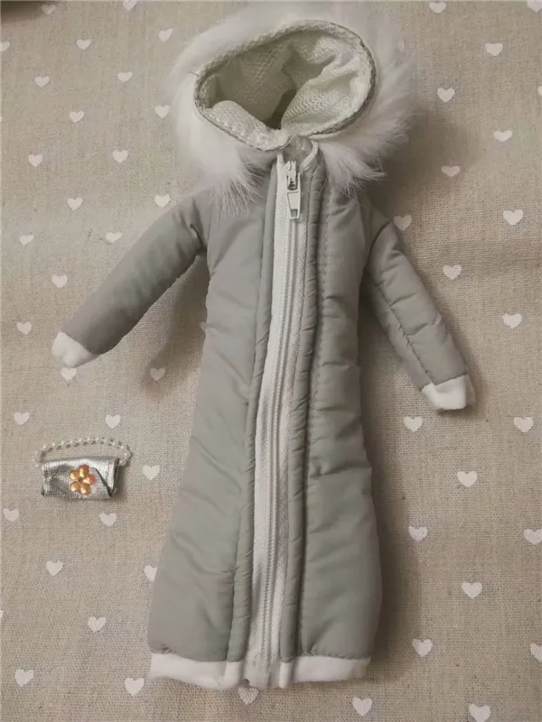 Красивое длинное пальто, хлопковое платье для Барби, одежда, игрушка, зимняя одежда, свадебное платье, юбка, 1/6, BJD, кукольная куртка, аксессуары - Цвет: K Light gray