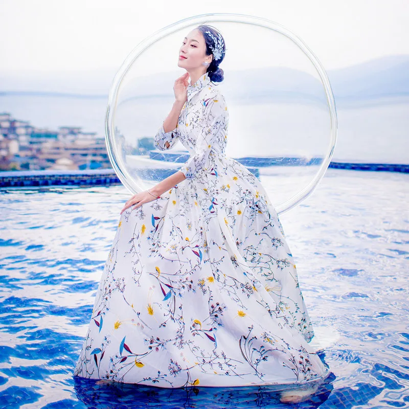 2019 женское шифоновое винтажное длинное платье с завышенной талией цветочным