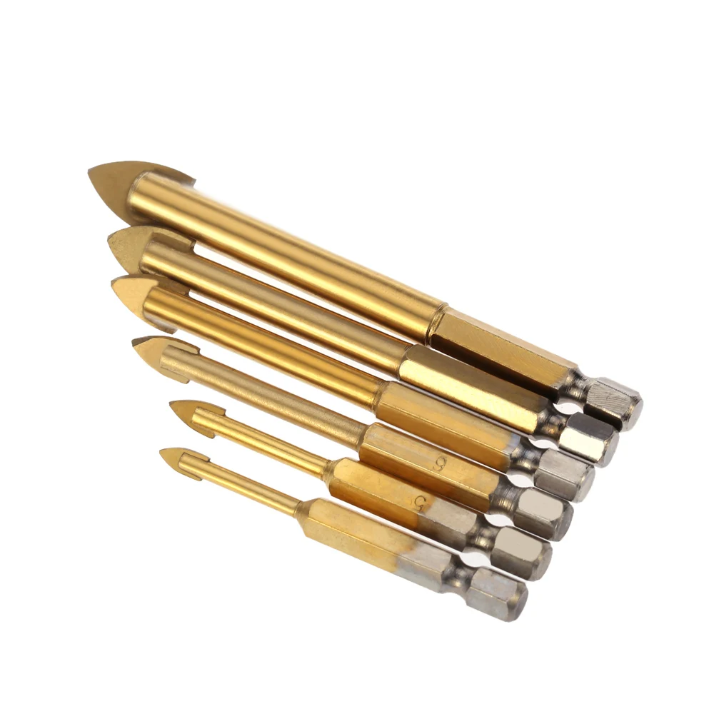 

6pcs Glass Fine Drill Bits Carbide Alloy Titanium Plated Triangle ferramentas Tungsten Steel Tile Drill power tools herramientas