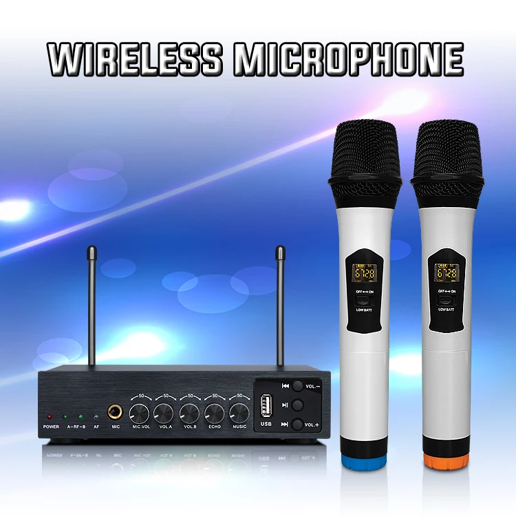 Gold Quality UHF Dual Handheld Echo Wireless Microphone S-102 with Receiver for Family KTV Karaoke Home Theater System