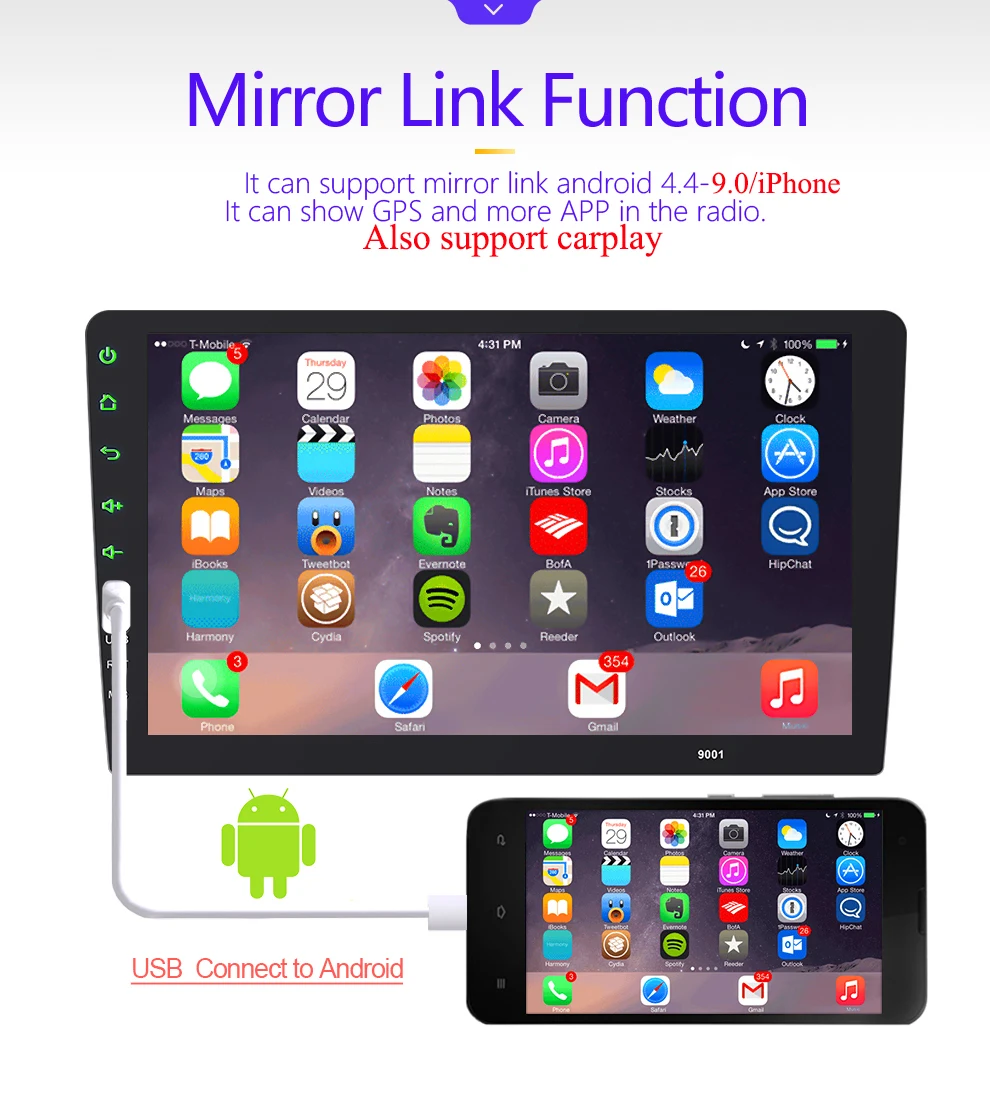 1 din Carplay 9 дюймов новое Зеркало Ссылка автомобильное радио Bluetooth USB камера заднего вида MP5 плеер авторадио без android