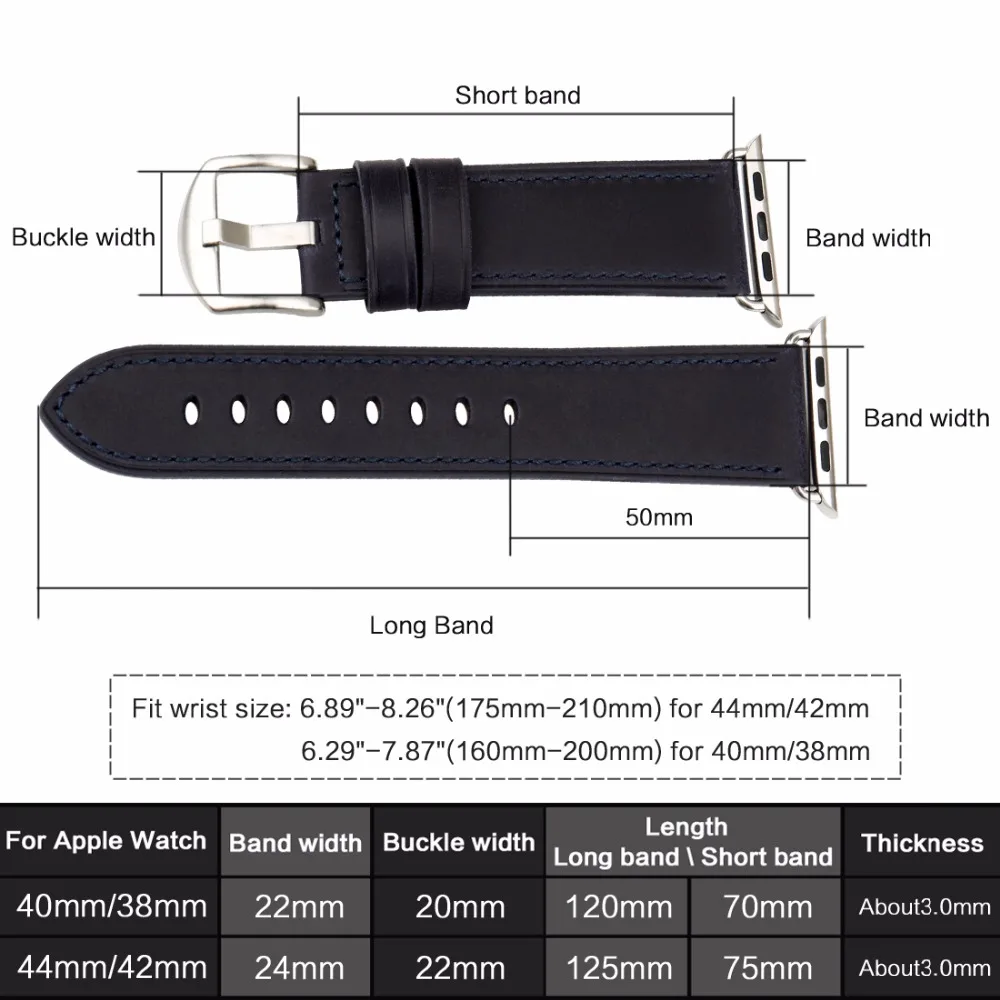 MAIKES специальный ремешок для часов из натуральной кожи Apple Watch Band 44 мм 40 42 38 серия 4 3