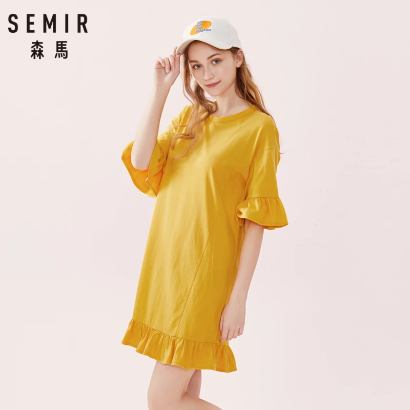 Женское платье с оборками на рукавах SEMIR из 100% хлопка манжетах и подоле шнуровкой