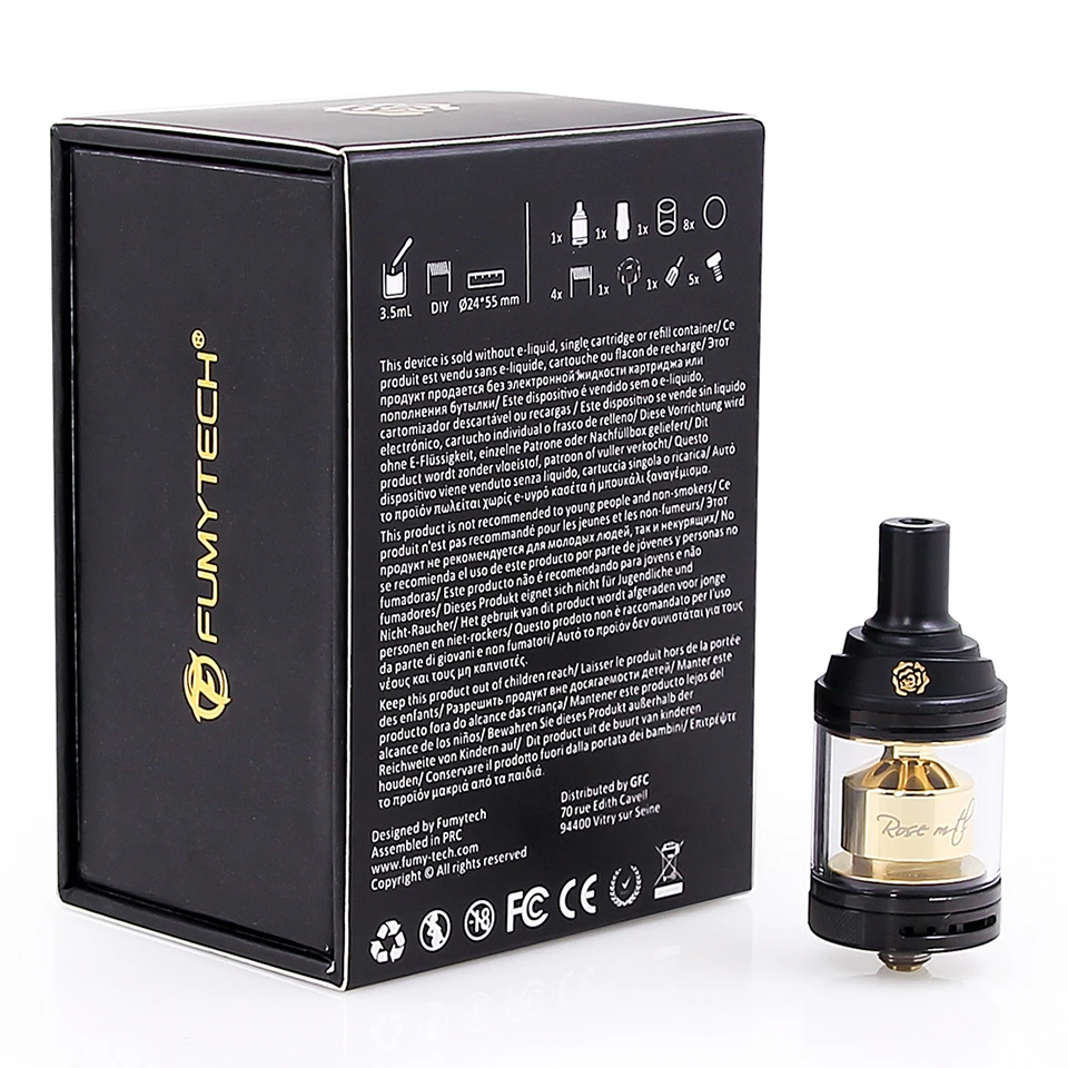 Оригинал Fumytech Rose mtl RTA золотой цвет 24 мм 3 5 мл электронная сигарета атомайзер с