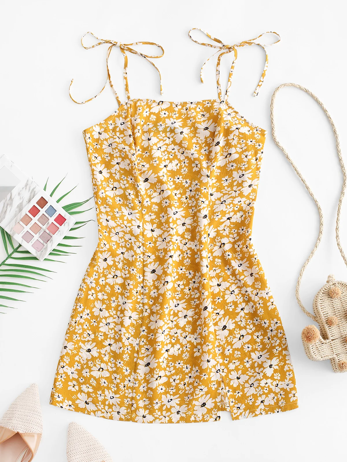 ZAFUL Женщины Fit Расклешенное платье с цветочным принтом Ремешок Галстуки Плечо