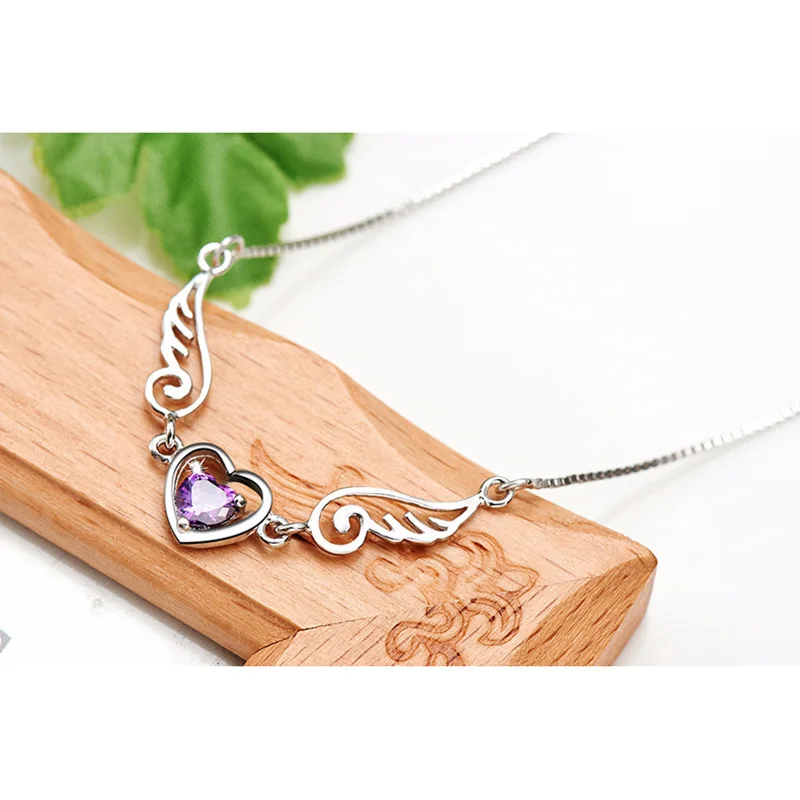 

2019 New Dollybling 925 Silver Necklace Dream Angel Love Wings Love Crystal Peach Heart Necklace Female Birthday Gift 180113-3