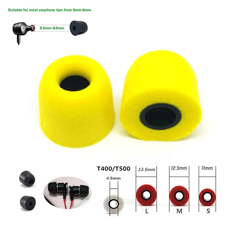 

2 pcs/1pair ANJIRUI T400 yellow M 12.5mm 4.9mm Caliber Ear Pads/cap Meets memory foam pads for headphones internal tips Sponge