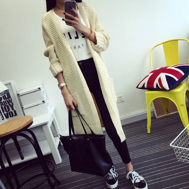 long knitted Cardigan Women Sweater casual Pocket Poncho Plus Size Coat Loose Sweaters vestidos Cardigans DX561 |