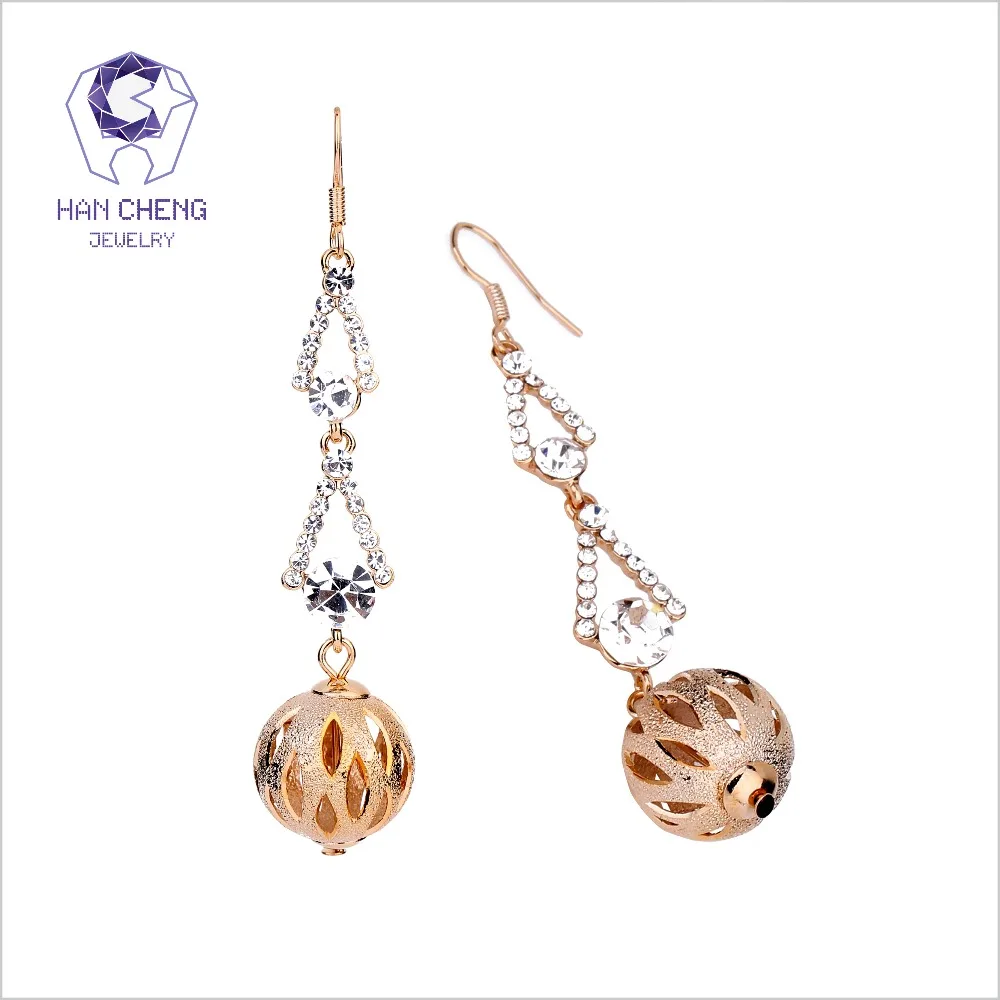 Новые модные висячие серьги HanCheng с золотым полым шариком длинным драгоценным