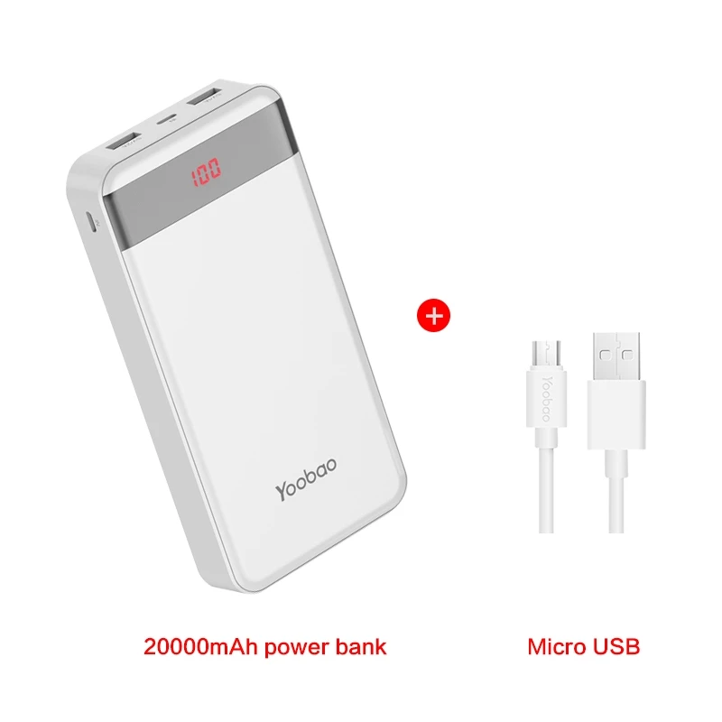 white Yoobao внешний аккумулятор 20000 мАч 2 USB быстрая зарядка портативный внешний аккумулятор для iPhone X 8 7 6 5 4 Внешний аккумулятор для Xiaomi Mi A1 Макс телефонов - Цвет: white