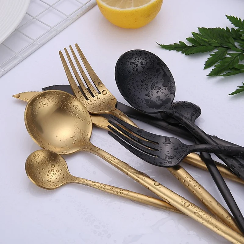 KTL 24 шт. Золотой набор серебряных изделий черный столовых приборов 18/10