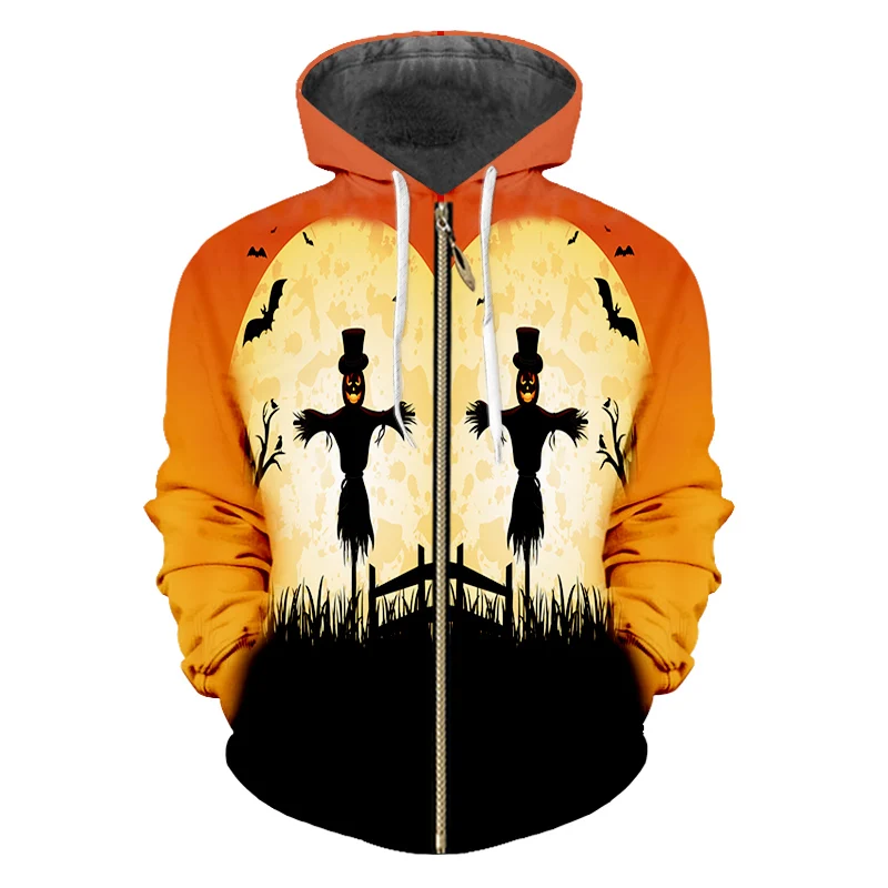 OGKB/женские толстовки на молнии в виде тыквы для Хэллоуина с 3D принтом Черное