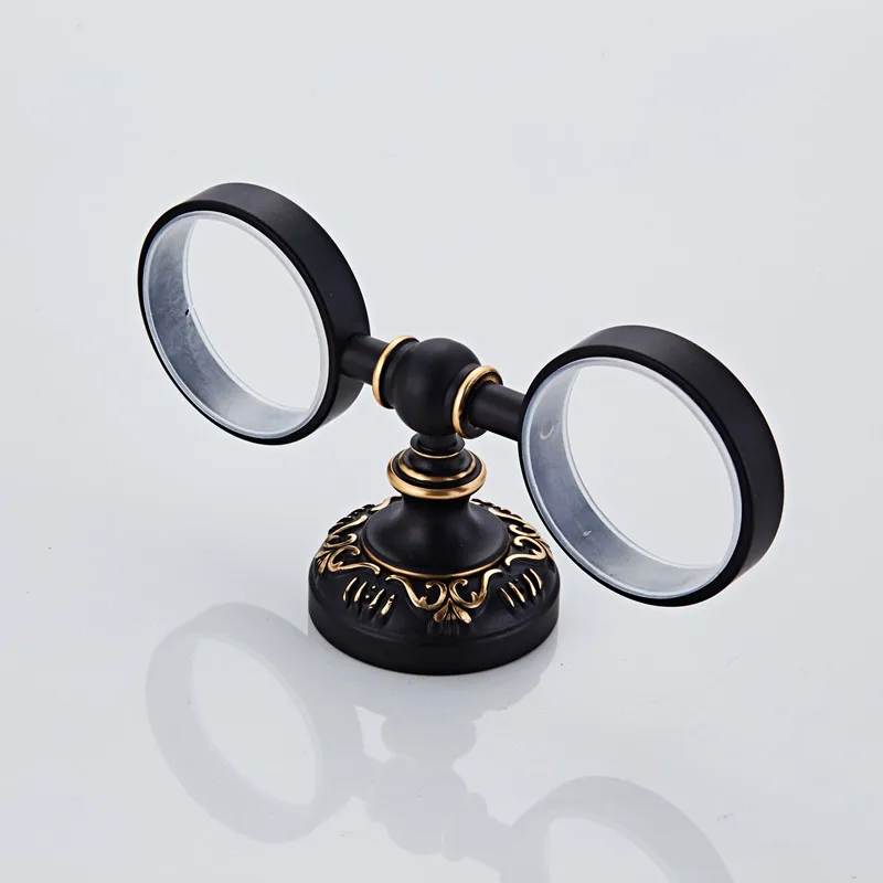 Черный держатель для двойных чашек алюминиевый ванной комнаты аксессуары