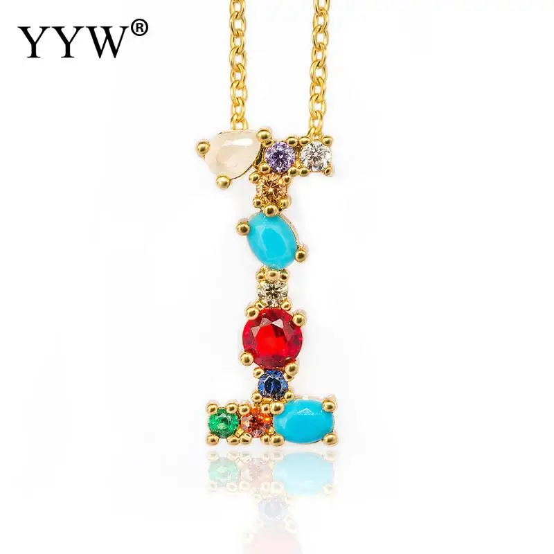 

Gold Color Initial Multicolor CZ Necklace Personalized Letter Necklace Name Jewelry For Women Accessories Girlfriend Gift