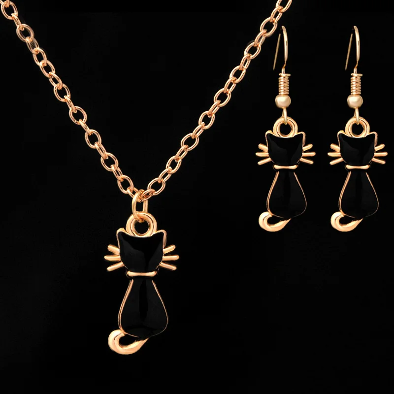 Женский комплект украшений золотистого цвета акриловый кулон в виде милого кота