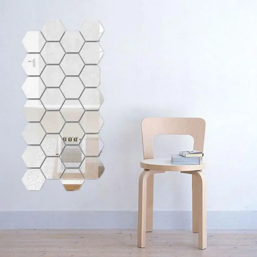 12 шт. 3D зеркало шестиугольник винил съемные стенки Стикеры Наклейка Home Decor