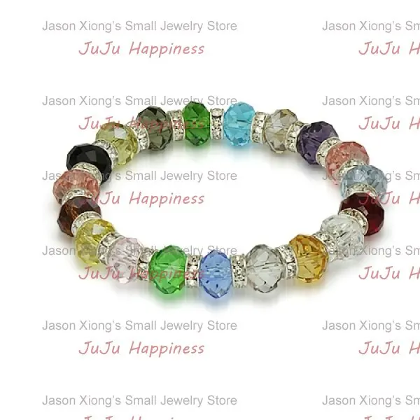 Цельнокроеный посеребренный эластичный браслет из искусственного хрустального