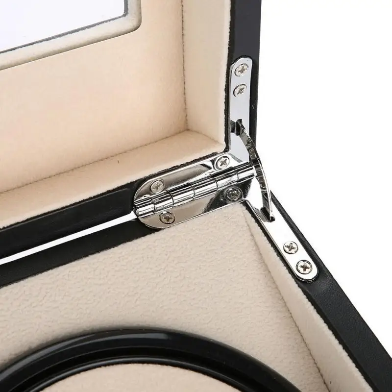 Black-UK Plug Часы Winder для 4 автоматических часов дерево+ 6 сетки из искусственной кожи тихий двигатель многократное Вращение наручные часы чехол для хранения аксессуары - Цвет: Black-UK Plug