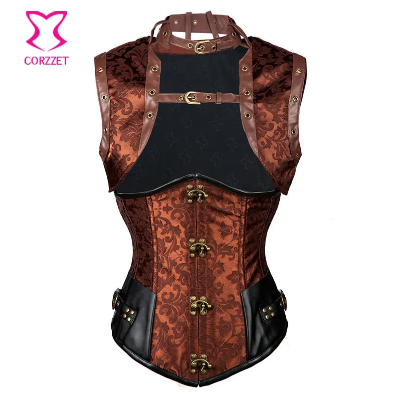 

Brown Spiral Steel Boned Sexy Corsets And Bustiers Steampunk Gothic Espartilhos Corset Corselet Underbust Waist Trainer Corpete