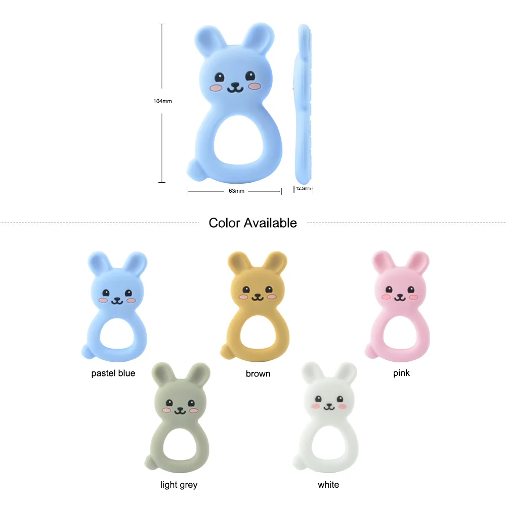 Mordedor de silicona Rabbite para beb&eacute;, collar, accesorios para morder, cuentas de silicona de animales, mordedor suave, 1 unidad-1