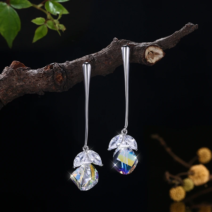 Серьги с кристаллами от Swarovski циркониевые серьги висячие из стерлингового