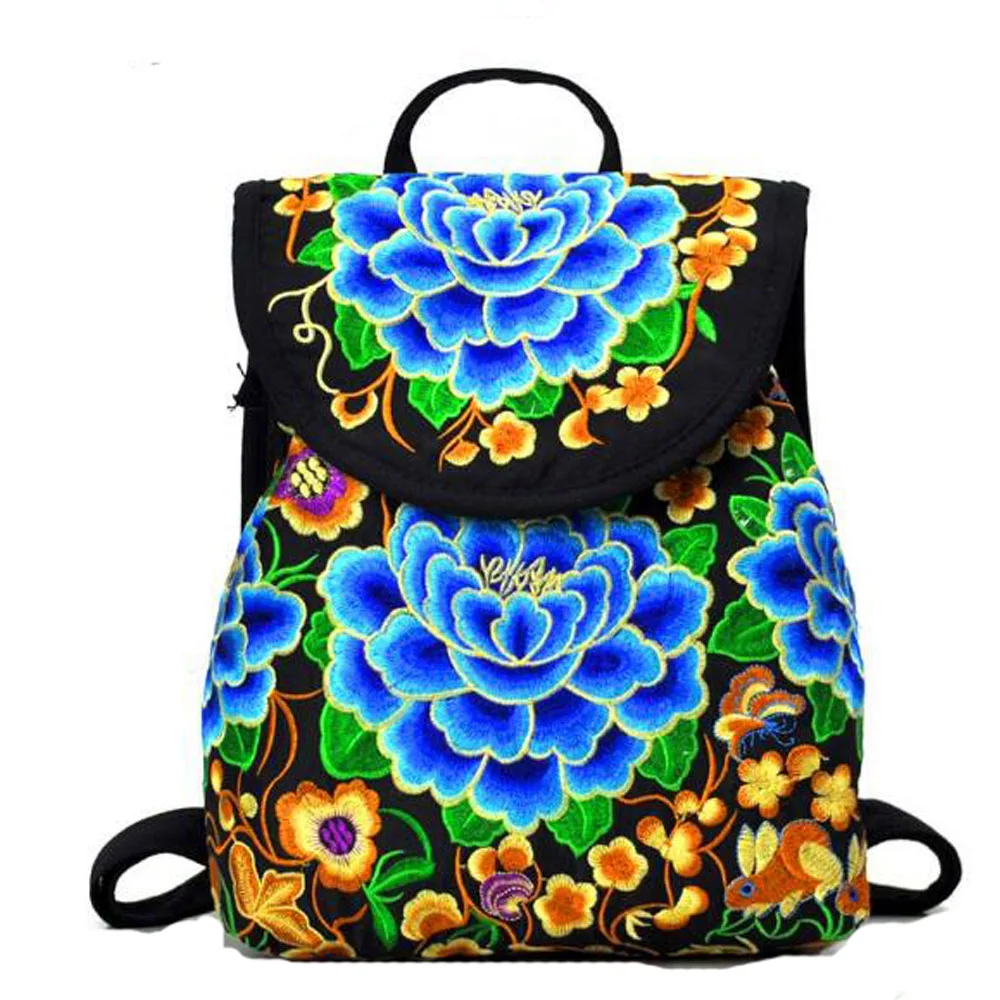 blue peony big Винтажный женский рюкзак с вышивкой, тканевая сумка на плечо с цветочной вышивкой, пляжный маленький рюкзак, Mochilas Escolares - Цвет: blue peony big