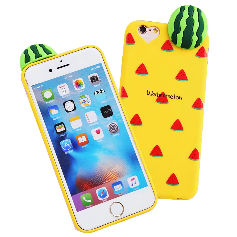 3D мультфильм фрукты телефон чехол для iPhone 6 7 8 plus милый Клубника Лимон арбуз