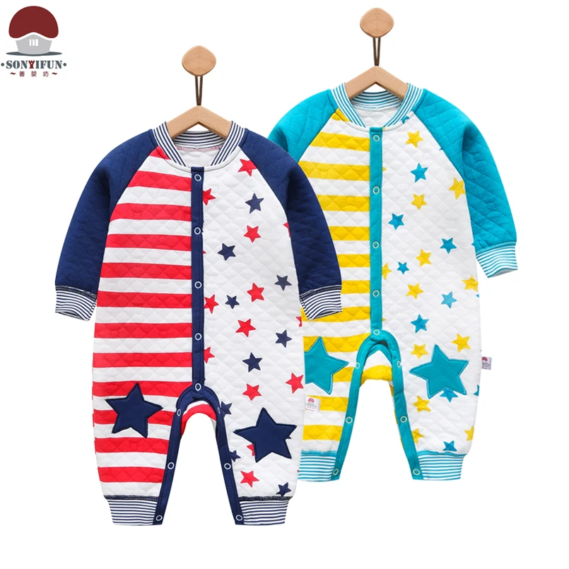 Shanyingfang Baby Boys Autumn Rompers Infant Winter Long Sleeve Stripes Jumpsuits Cartoon Clothes Newborn Clothing |