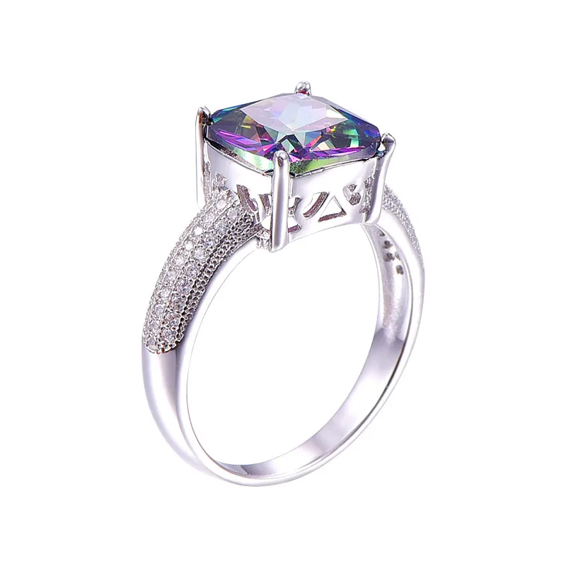 JQUEEN драгоценный камень 7.3ct Подлинная Радуга Огонь Мистик Топаз Кольцо чистый твердый 925 пробы серебро обручальное кольцо кольца для женщин