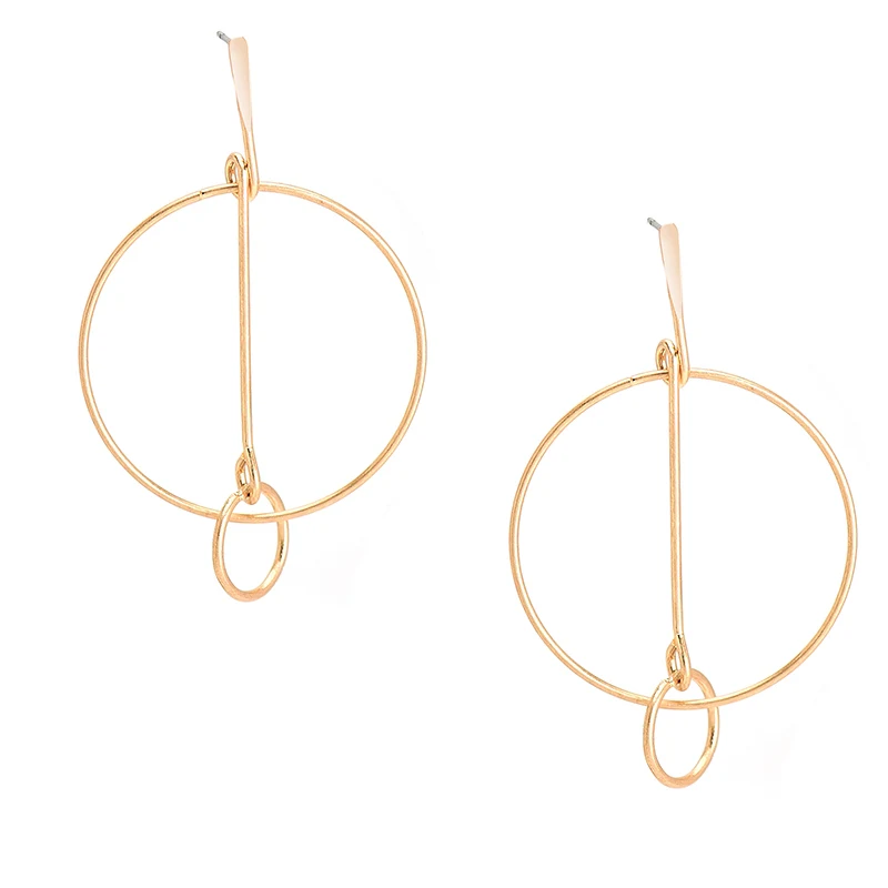 2017 Women Fashion Europe Big Gold Circle Stud Earrings Jewelry Zinc Alloy Hollow Out Double Round | Украшения и аксессуары
