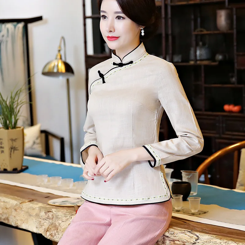 Осенне-зимняя новинка Женская хлопковая льняная рубашка с длинными рукавами в