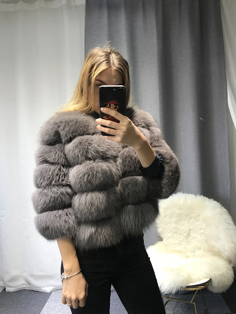 EIFURKOP шуба из натурального Лисьего меха, модное серое натуральное меховое пальто, женская меховая куртка, Большая распродажа, Женское пальто, верхняя одежда