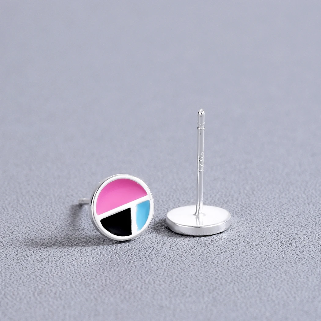 Kinitial New Design Coin Shaped Stud Earrings in Enamel Colorful Silver Metal Accessory For Girls Women Earring Jewelry | Украшения и