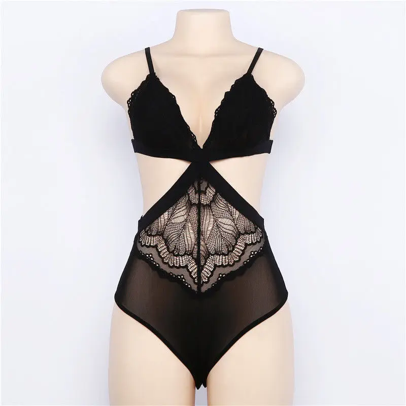 Сексуальное женское кружевное нижнее белье боди на бретельках с глубоким v