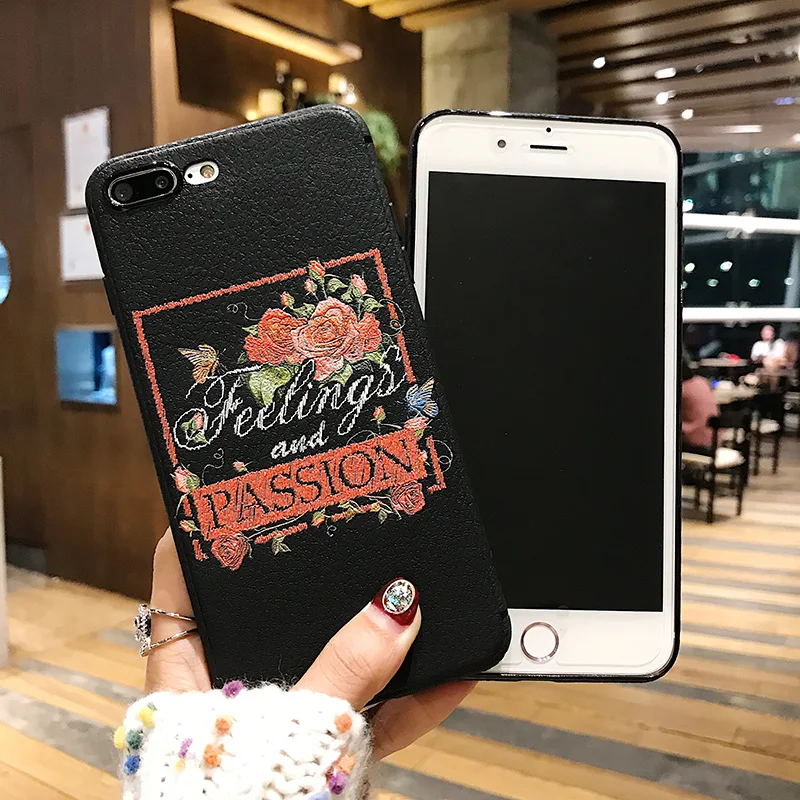Originality flower Soft cover TPU case For iPhone x 5 6 7 8 plus Nice phone cases oppo R9 R9s R11 R11s Embroidery craft |