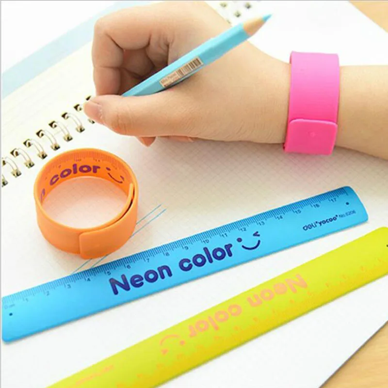 

4pcs/lot New arrival flexible wristband ruler 18cm measure Stationery Neon color Straight Ruler Office School supplies G106