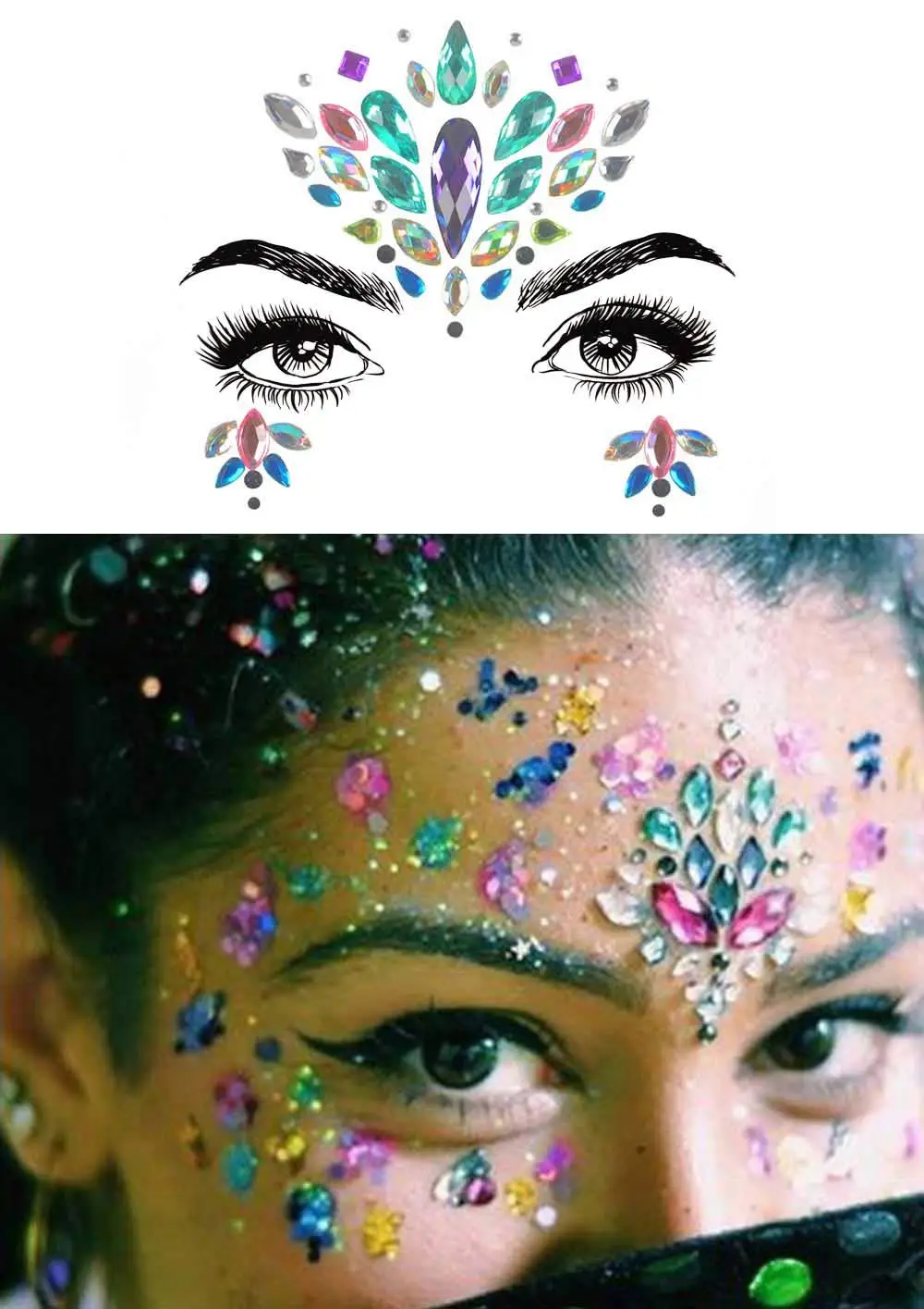 Набор из 6 горных хрустальных драгоценностей FEECOLOR тату-наклейки на лицо русалки