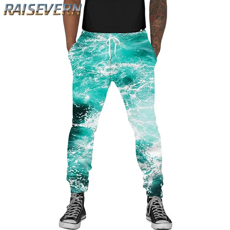 Raisvern 2018 новые модные брюки мужские женские повседневные синие морские волны 3D