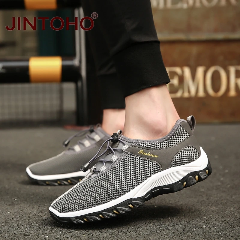 Лето jintoho мужские кроссовки без шнуровки дышащие сетчатые дешевая спортивная