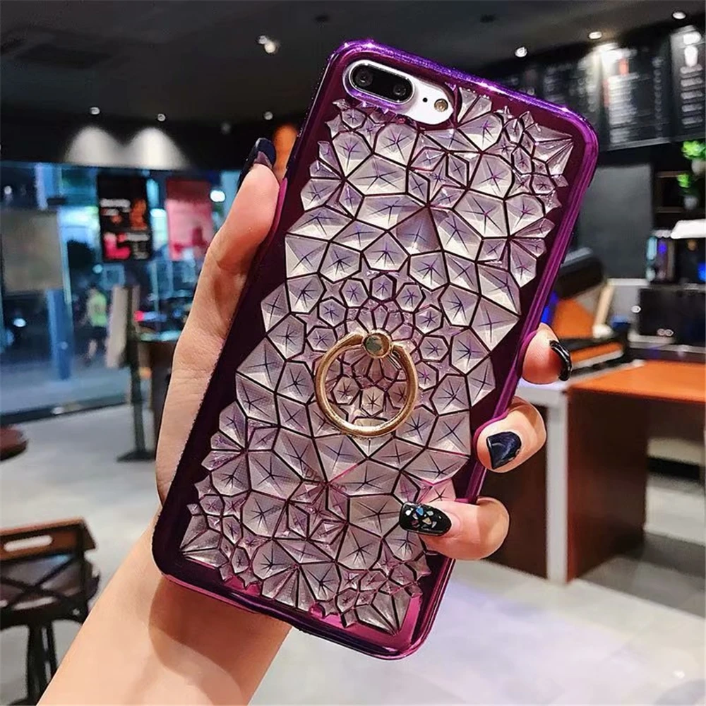 for iPhone Xs Max XR X Case Luxury 3D Soft Ring Capa 5 5S SE 6 S 8 7 Plus Silicon Glitter Rhinestone Stand Cover | Мобильные