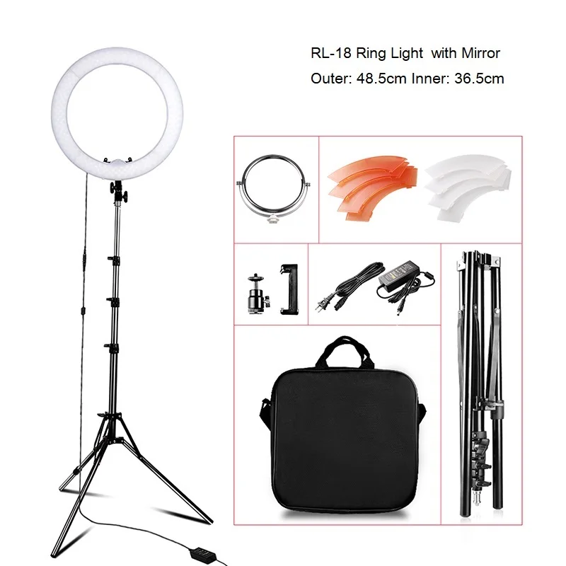 Travor RL-12 RL-18 5500K CRI 90 кольцевой светильник 1" 18" с регулируемой яркостью светодиодный кольцевой светильник для селфи для видео макияжа YouTube со штативом - Цвет: RL-18