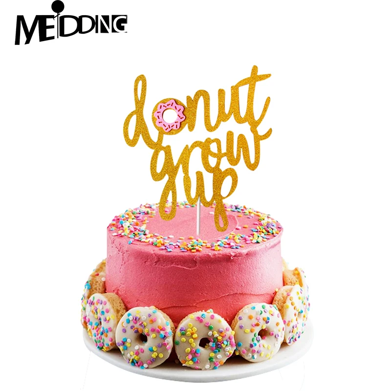 

Happy Birthday Gold Cake Topper "Donut Grow Up" Letters Kids Favors Birthday Party Decoration Cupcake Flag Favors Deocr baby
