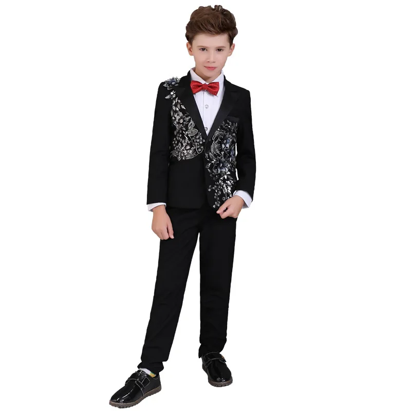 pants coat tie shirt Детские школьные свадебные костюмы с отворотом и цветочным принтом для мальчиков; деловые костюмы для мальчиков; детский Блейзер; джентльменский костюм; комплекты с вышивкой для мальчиков; H455 - Цвет: pants coat tie shirt
