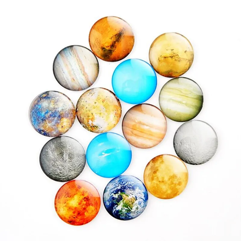 

50 Pieces/lot 25mm Nine planets DIY Round Glass Cabochon Domes Flat back Glass beads Jewelry Finding Cameo Pendant Settings