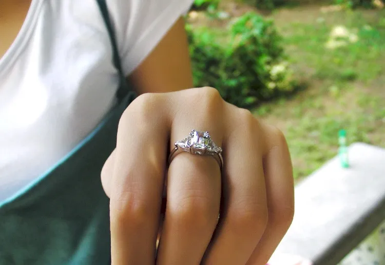 3 камня Ювелирные изделия 14K белое золото 3Ct синтетический Изумрудный алмаз