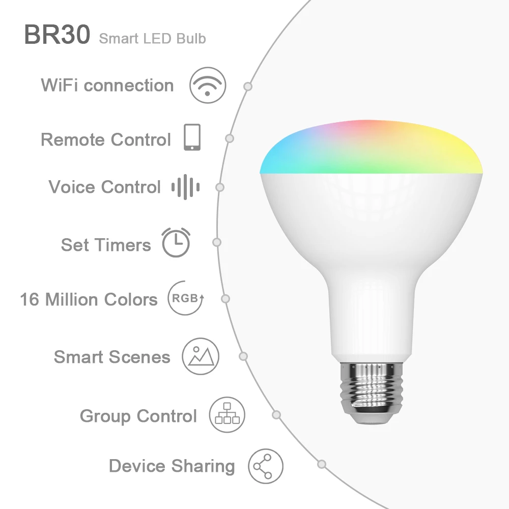 WiFi умная RGB лампа Светодиодная 9 Вт Теплый Холодный белый смарт жизнь приложение