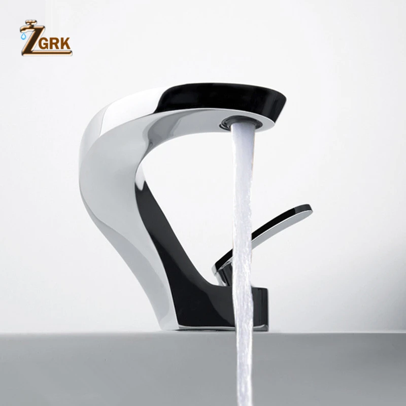 

ZGRK New Design Bath Basin Faucet Cold and Hot Waterfall Sink Tap Contemporary Chrome Brass Bathroom Deck Mounted Mixer Taps