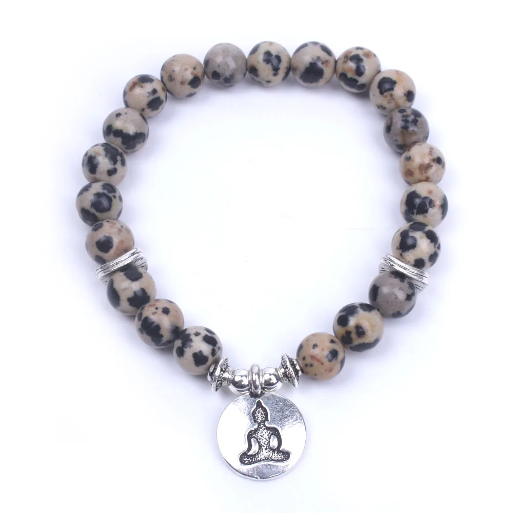 8mm Natural stone beads with OM Lotus Buddha yoga bracelet set of 3 men &amp women strand dropshipping | Украшения и аксессуары