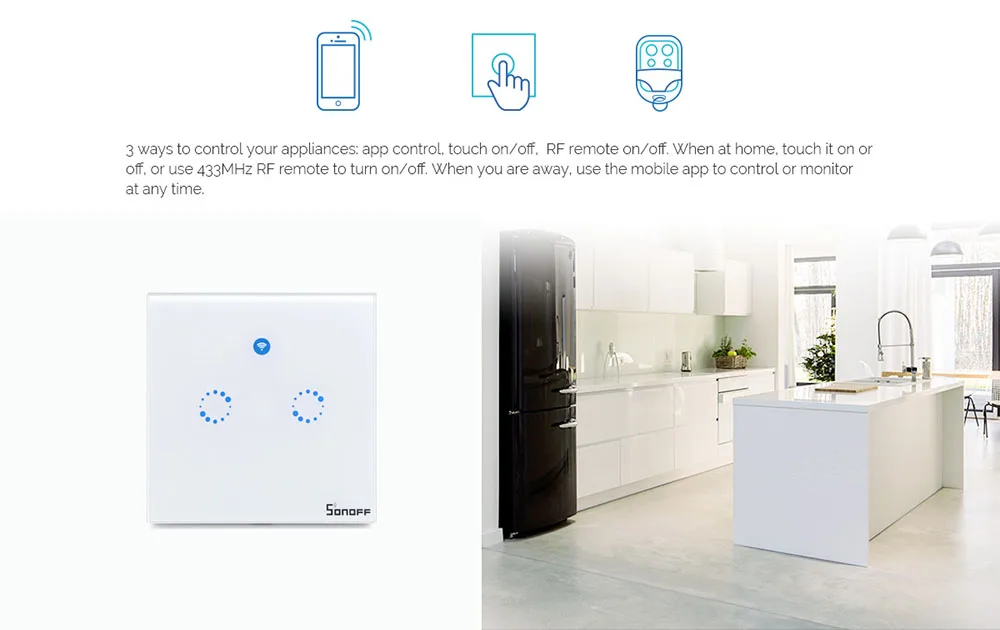 Itead Sonoff T1 EU 2 банда 1 способ Wifi настенный переключатель беспроводной дистанционный светильник реле приложение сенсорное управление Wifi умный переключатель работа с Alexa